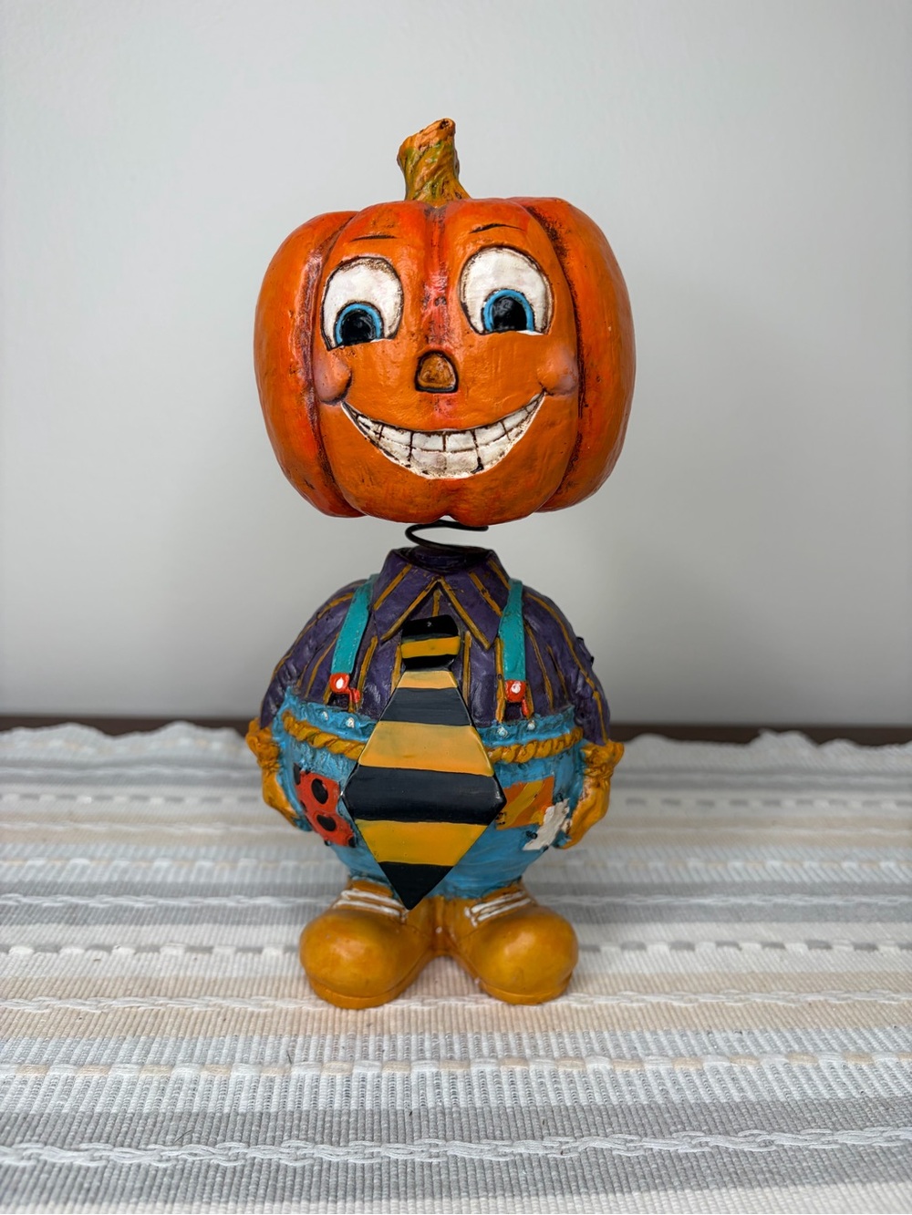Whimsical Orange Pumpkin Bobble Head Figurine - Decorative Halloween Home Accent